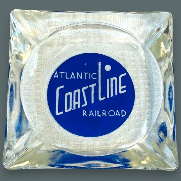 Vintage ATLANTIC COAST LINE RAILROAD GLASS ASHTRAY DINING CAR ACLRR - Picture 1 of 8